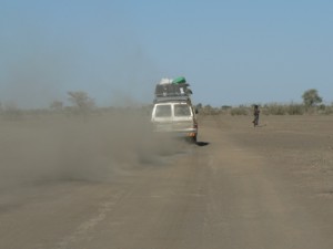 Vehicle laden with GPS equipment heading towards Awra