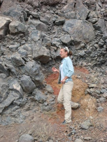 Charlotte Vye studying the Afar Stratoid Series in the Dobi Graben during the January 2008 field campaign.