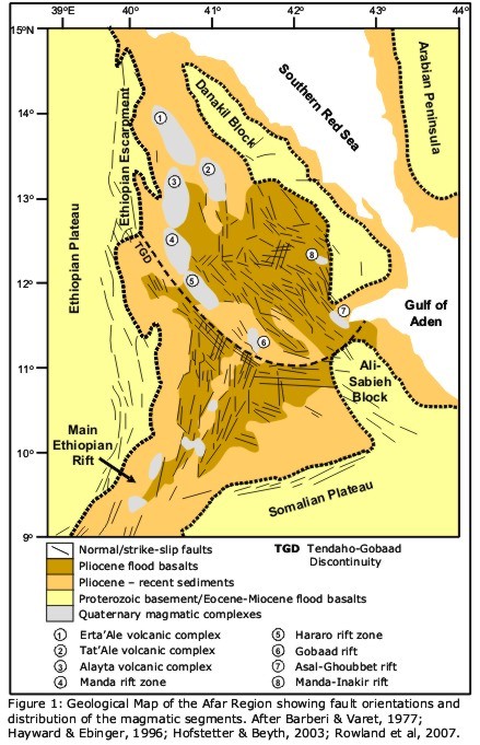 Map of the structural geology of the Afar region