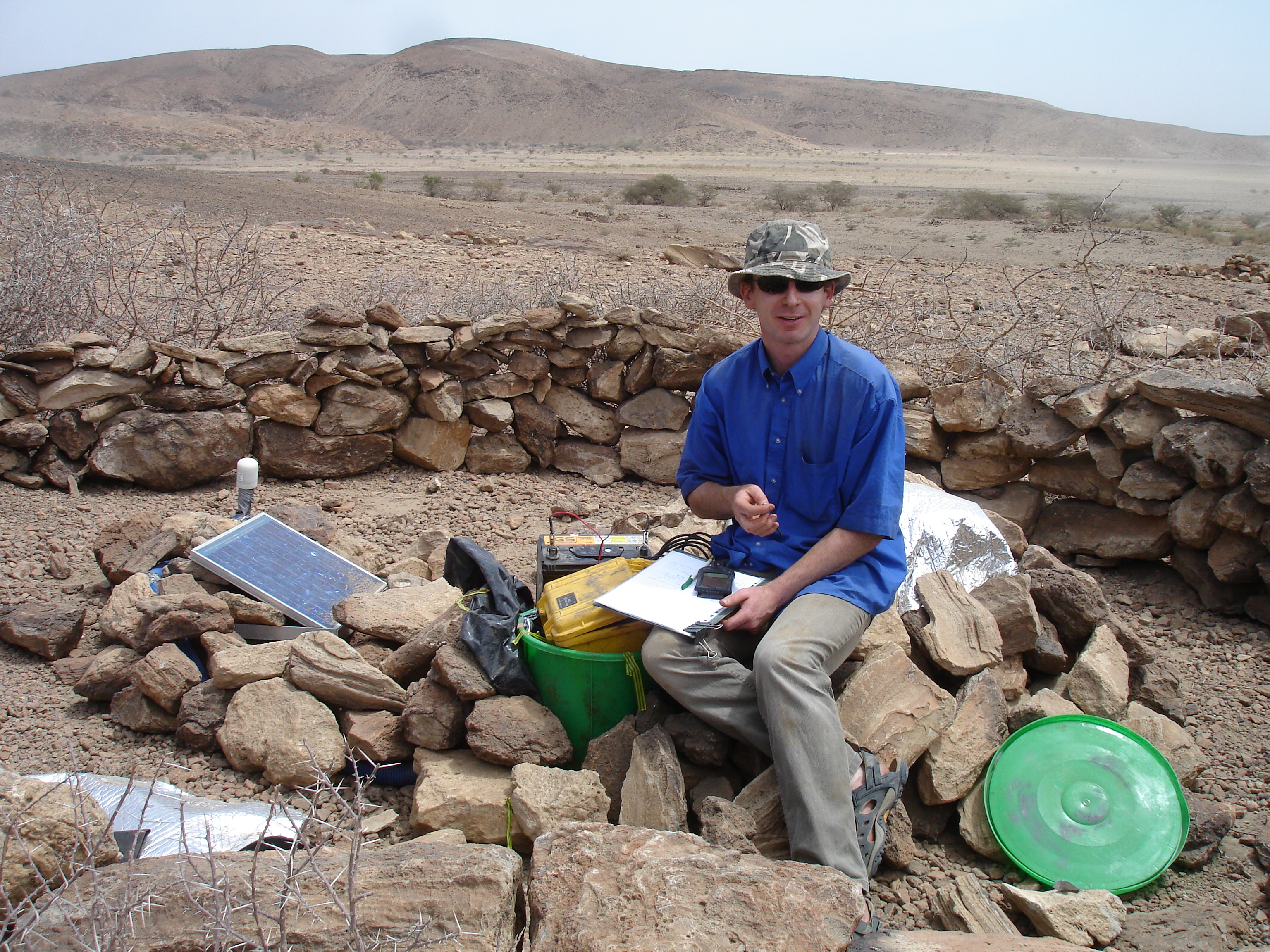 Derek Keir checking the seismic instruments