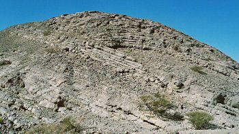 Thrust developed in well-bedded limestones, Oman mountain belt.