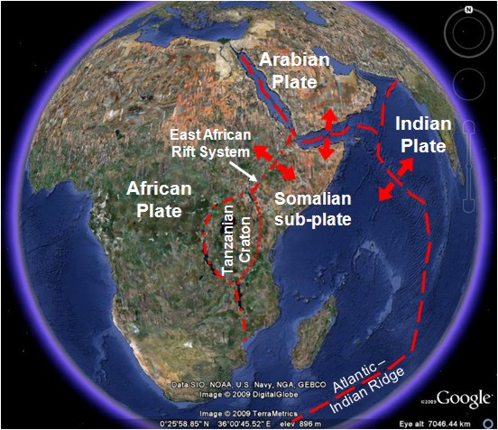 Globe showing movement of plates