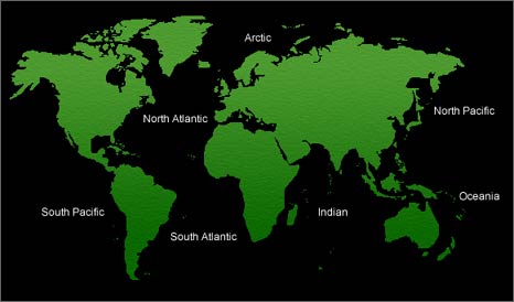 Oceans around the world.