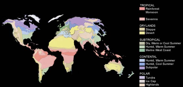 Regional climates may be affected by proximity to oceans, amongst other factors.