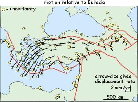 Example of GPS-derived active displacement for the Antarctic plate using a few fixed GPS stations