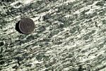 Strongly sheared metagabbro from the Zermatt Saas zone below Lago Cignana.
